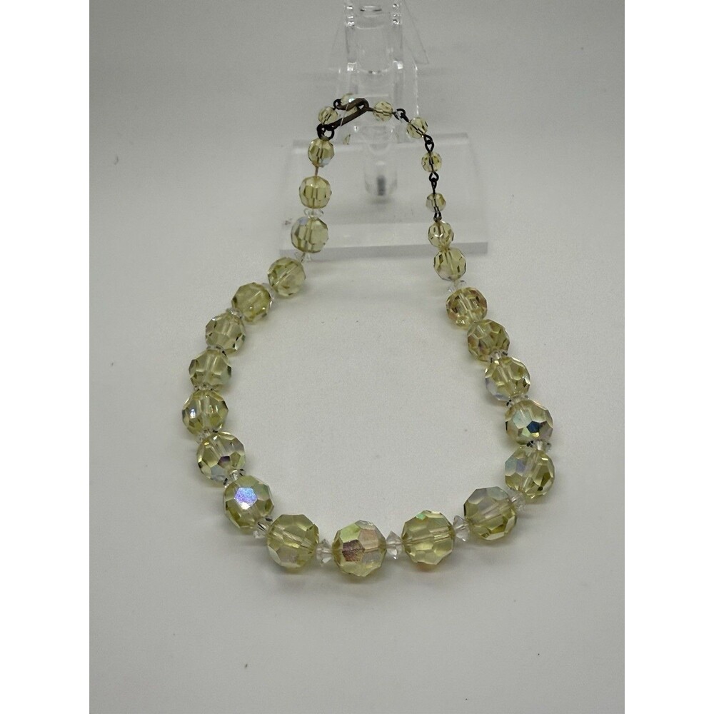 VINTAGE SIGNED LAGUNA YELLOW CRYSTAL BEADS AURORA BOREALIS 1960s ADJUSTABLE